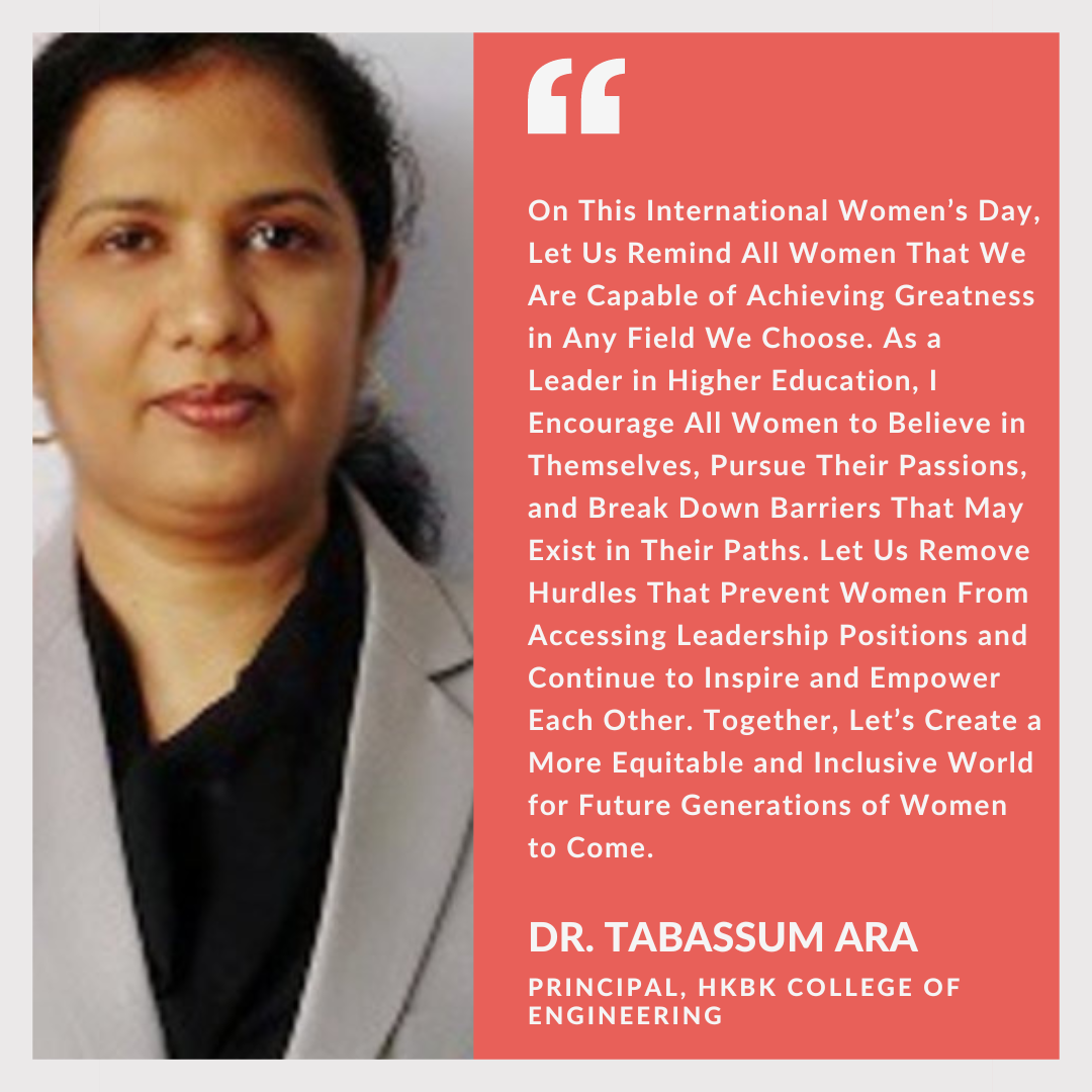 Dr. Tabassum Ara, Principal, HKBK College of Engineering on International Women's Day